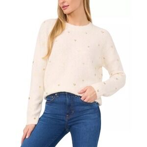 CeCe Crewneck Sweater Womens XL Cream Gold Heart Wool Holiday Twee Classic NWT